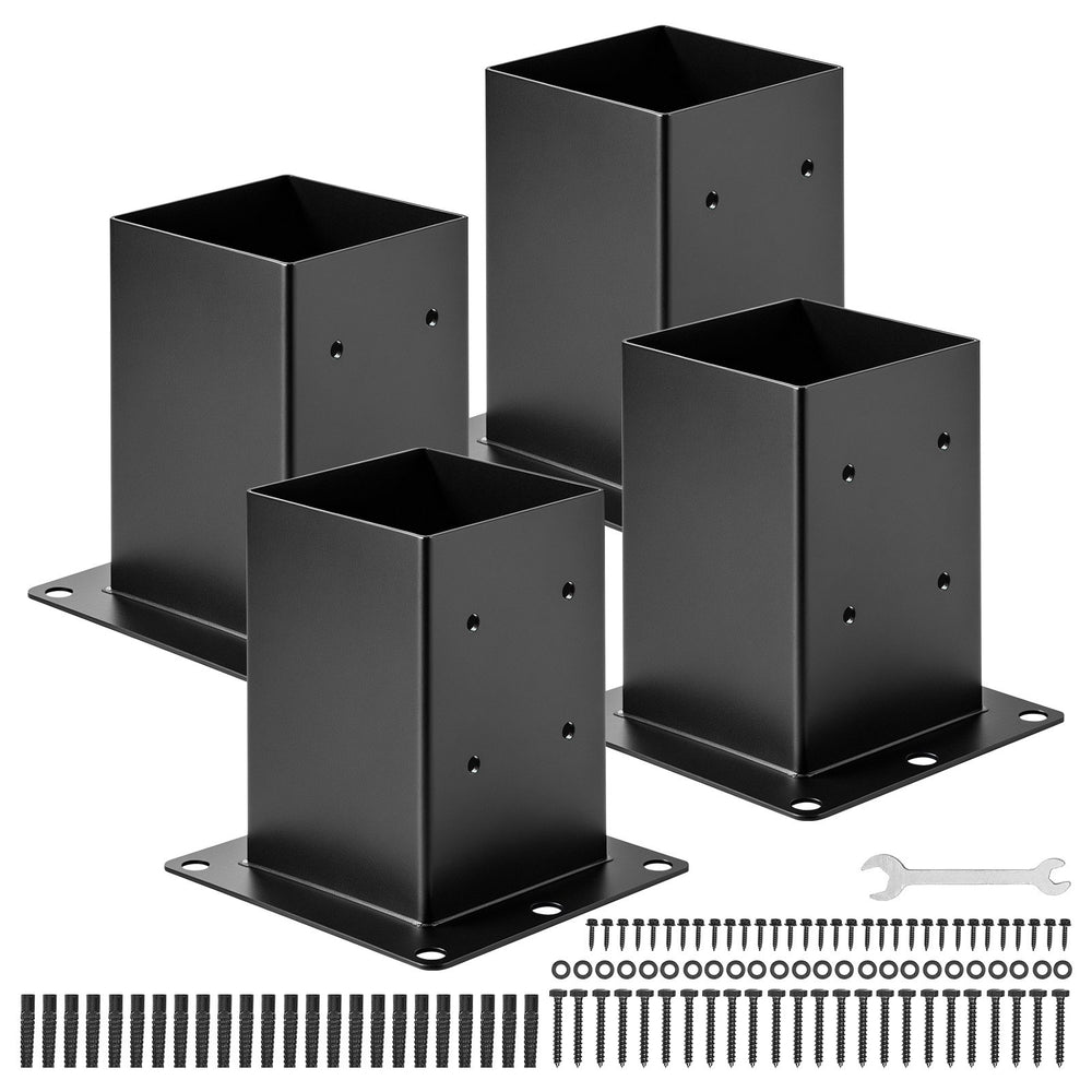 VEVOR 6x6 Post Base 4 Pcs, Inner Size 5.6x5.6 inch / 142x142 mm Post Brackets, Heavy Duty Carbon Steel Decking Posts, Wood Posts Brackets for Pavilion Deck Railing Support Deck Base Plate, Black