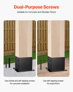 VEVOR 4x4 Post Base 4 Pcs, Inner Size 3.6x3.6 inch / 92x92 mm Post Brackets, Heavy Duty Carbon Steel Decking Posts, Wood Posts Brackets for Pavilion Deck Railing Support Deck Base Plate, Black