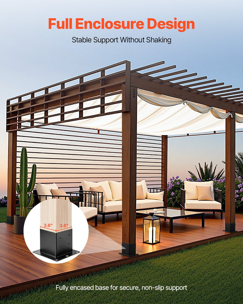 VEVOR 4x4 Post Base 8 Pcs, Inner Size 3.6x3.6 inch / 92x92 mm Post Brackets, Heavy Duty Carbon Steel Decking Posts, Wood Posts Brackets for Pavilion Deck Railing Support Deck Base Plate, Black