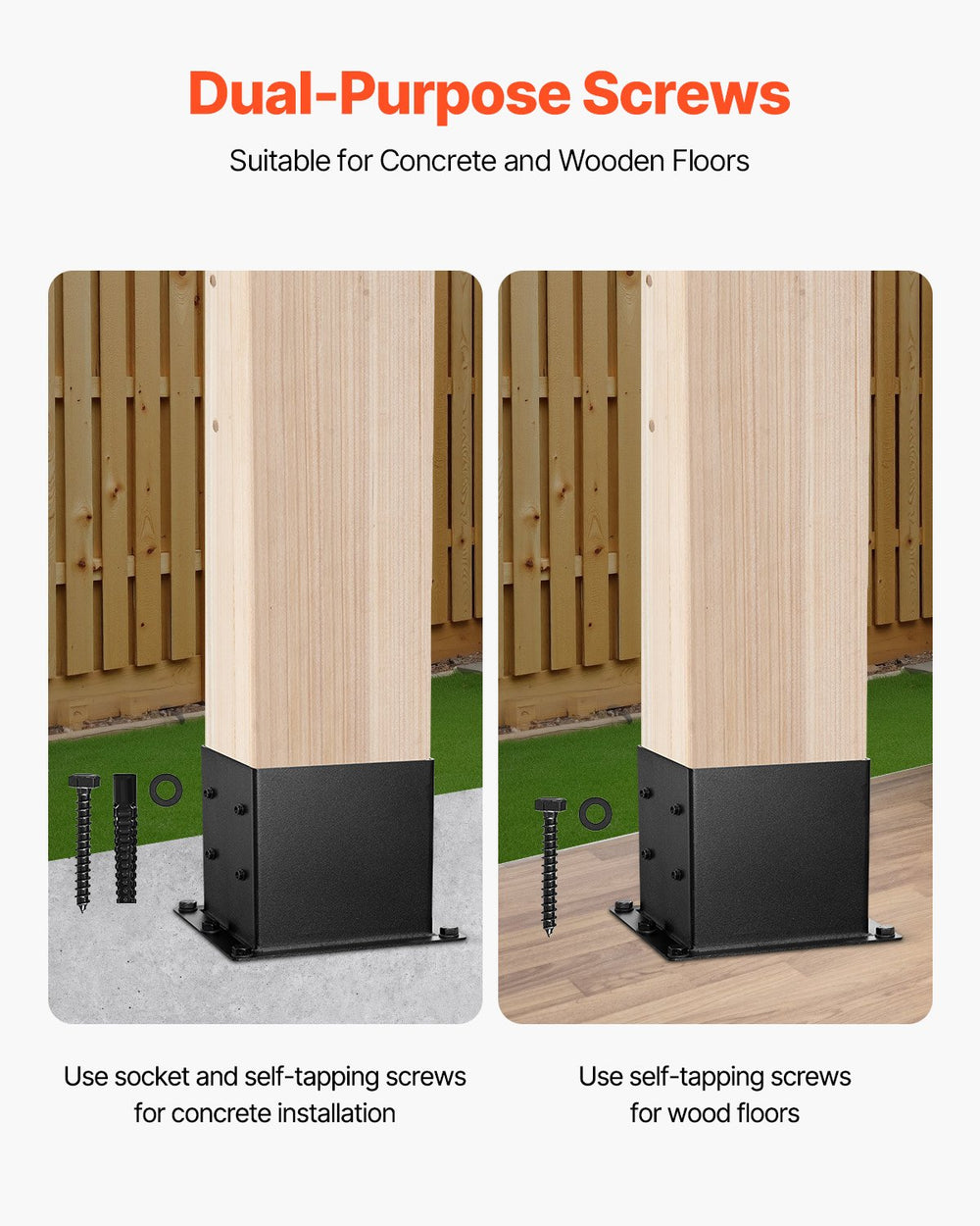 VEVOR 4x4 Post Base 8 Pcs, Inner Size 3.6x3.6 inch / 92x92 mm Post Brackets, Heavy Duty Carbon Steel Decking Posts, Wood Posts Brackets for Pavilion Deck Railing Support Deck Base Plate, Black