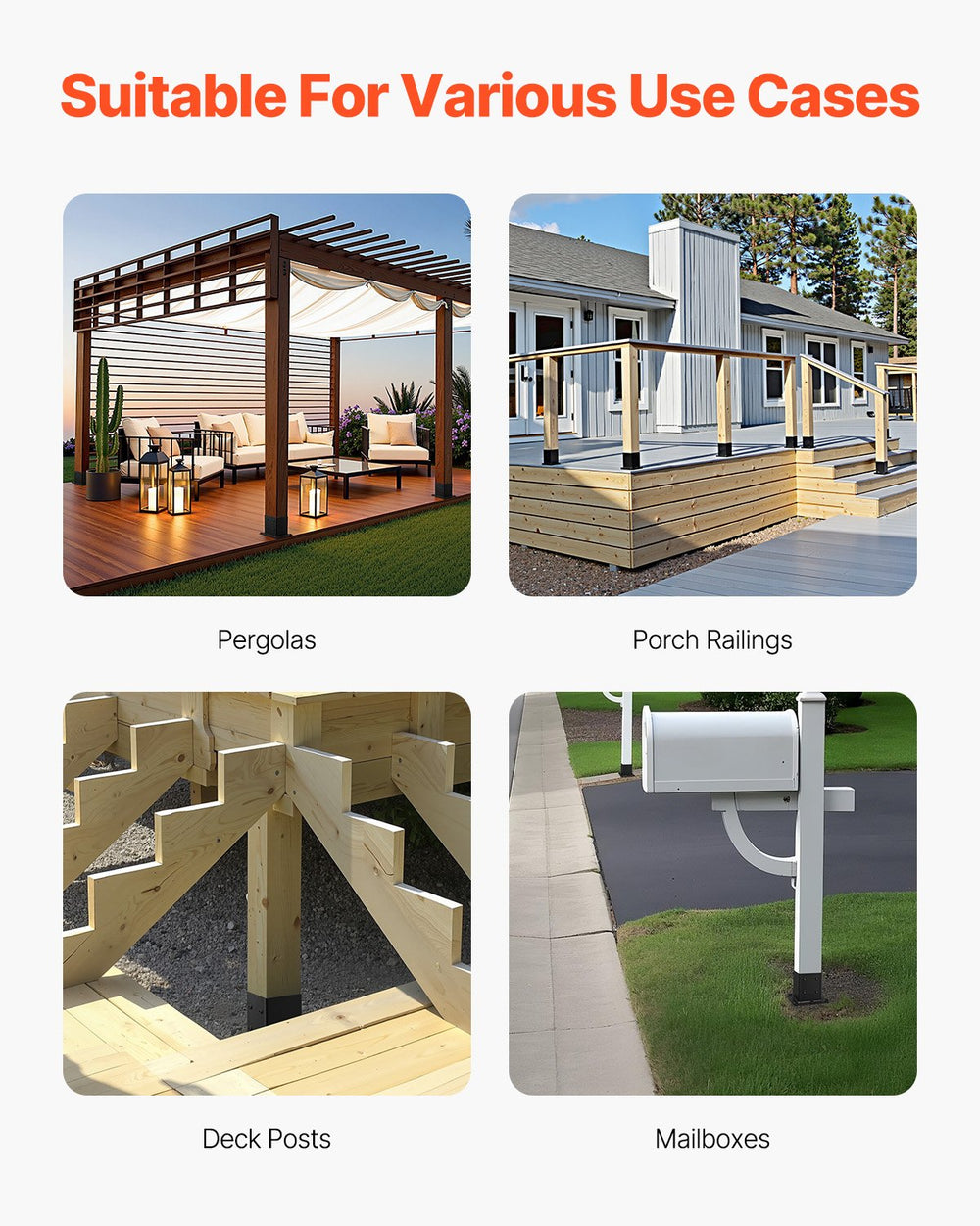 VEVOR 4x4 Post Base 8 Pcs, Inner Size 3.6x3.6 inch / 92x92 mm Post Brackets, Heavy Duty Carbon Steel Decking Posts, Wood Posts Brackets for Pavilion Deck Railing Support Deck Base Plate, Black