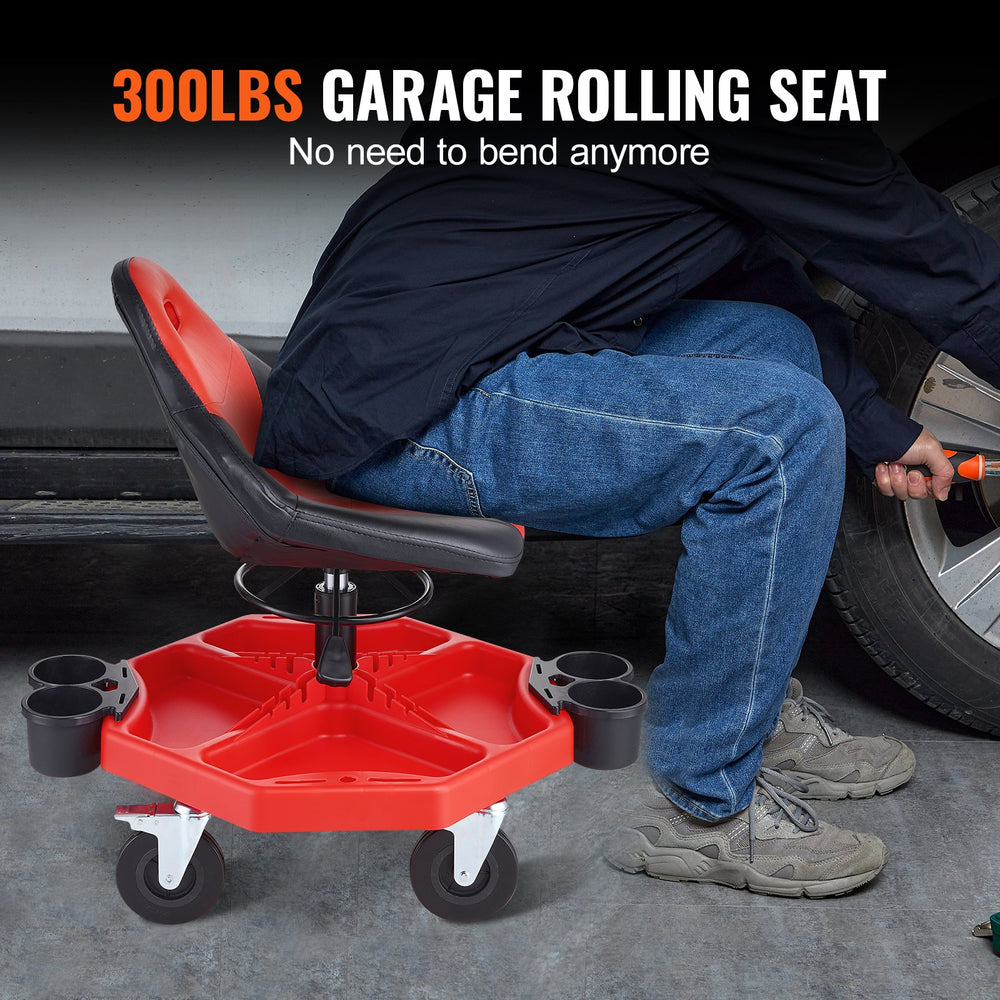 VEVOR Rolling Garage Stool 136.1 kg Adjustable Mechanic Work Shop Seat w/Casters