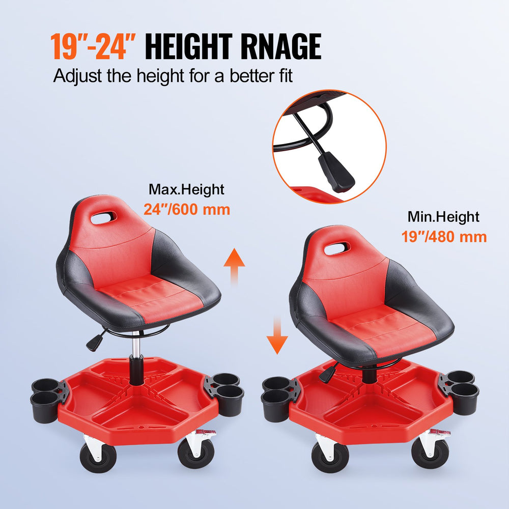 VEVOR Rolling Garage Stool 136.1 kg Adjustable Mechanic Work Shop Seat w/Casters
