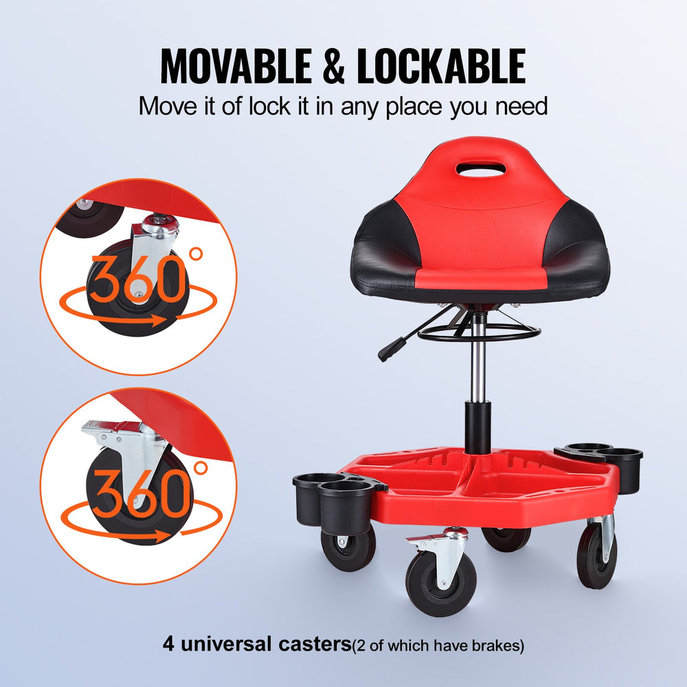 VEVOR Rolling Garage Stool 136.1 kg Adjustable Mechanic Work Shop Seat w/Casters