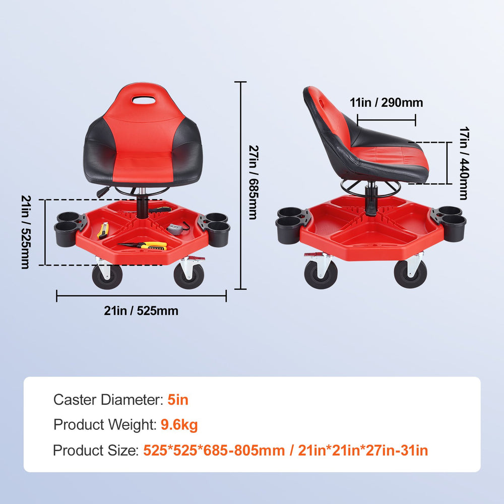 VEVOR Rolling Garage Stool 136.1 kg Adjustable Mechanic Work Shop Seat w/Casters
