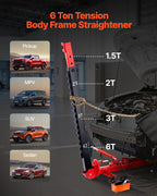 VEVOR Auto Body Frame Puller Straightener, 6T Tension Car Body Repair Equipment with 6000PSI Hydraulic Foot Pump & Swivel Post, Includes 16 Straightening Tools, for Auto Repair Shop, Sedan SUV Pickup