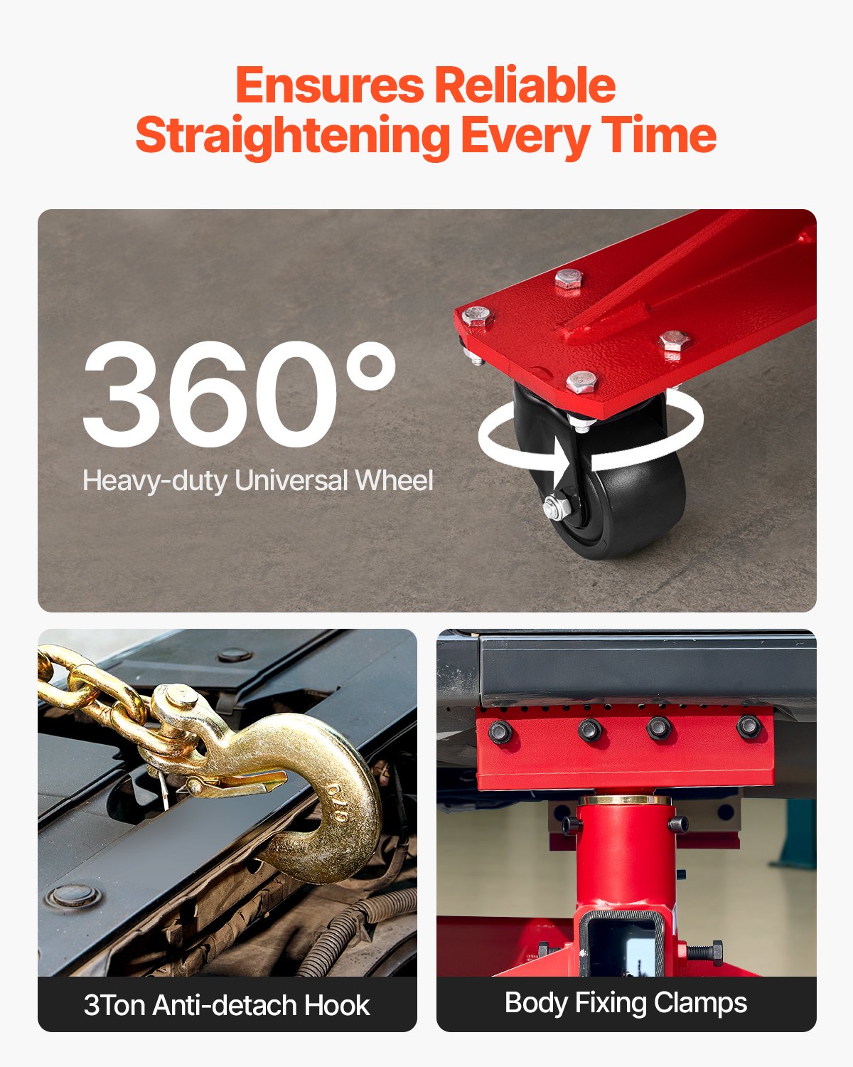 VEVOR Auto Body Frame Puller Straightener, 6T Tension Car Body Repair Equipment with 6000PSI Hydraulic Foot Pump & Swivel Post, Includes 16 Straightening Tools, for Auto Repair Shop, Sedan SUV Pickup
