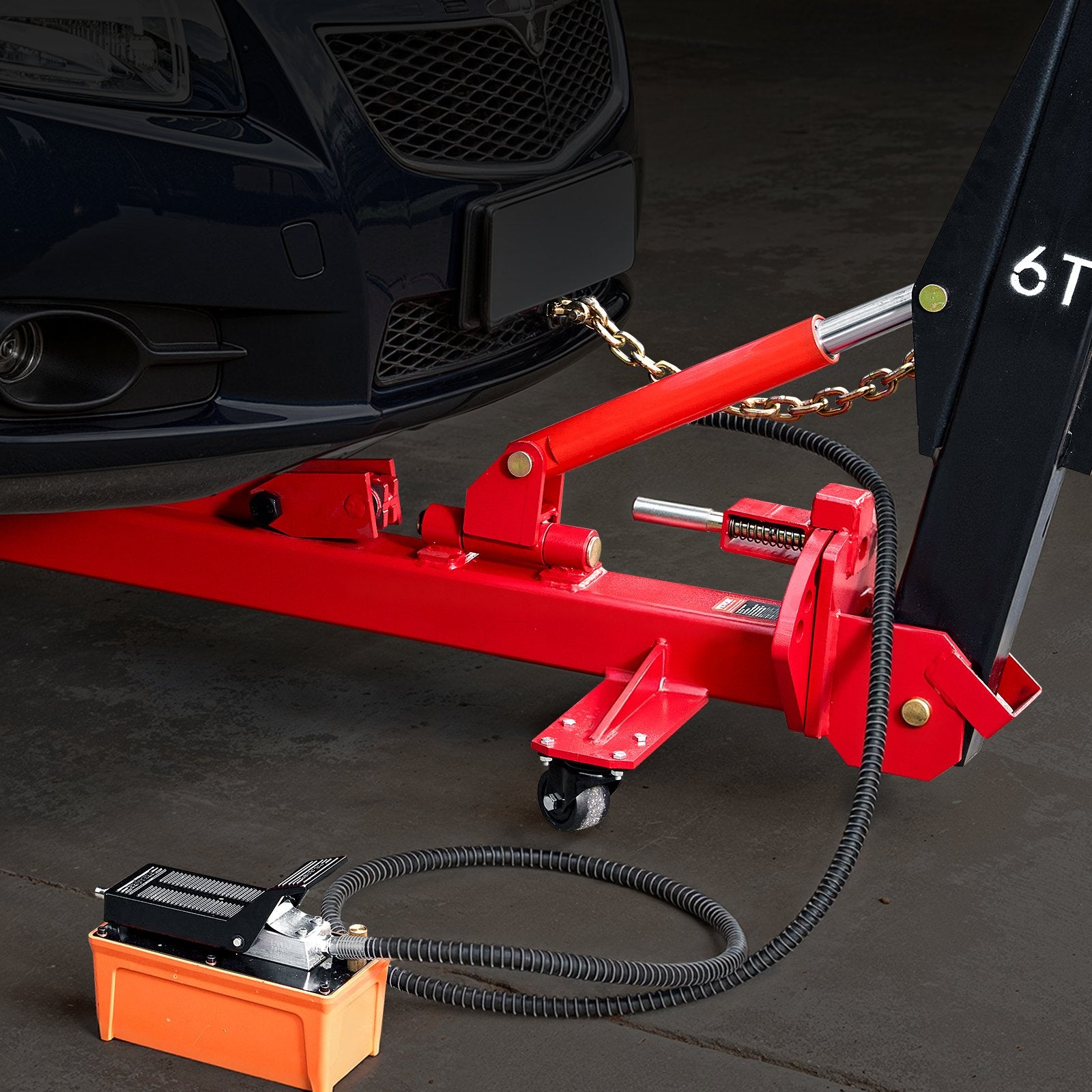 VEVOR Auto Body Frame Puller Straightener, 6T Tension Car Body Repair Equipment with 6000PSI Hydraulic Foot Pump & Swivel Post, Includes 16 Straightening Tools, for Auto Repair Shop, Sedan SUV Pickup