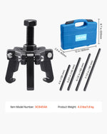 VEVOR Harmonic Balancer Puller Kit, Adjustable 3-Jaw Puller Fits Most Late Model Vehicles, 3-Jaw Pulley Puller Set with 4 Forcing Rods for Removing Harmonic Balancers Without Removing the Radiator
