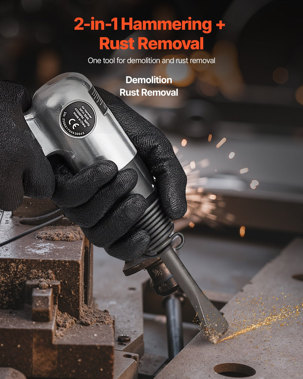 VEVOR Air Hammer, 4500BPM Pneumatic Hammer with Rust Removal Air Needle Scaler & 4PCS Chisels Round Shank, Lightweight & Compact Air Chisel Pneumatic Shovel Tool for Cutting Scraping Demolishing