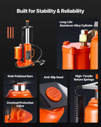 VEVOR Air Hydraulic Bottle Jack, 12 Ton Max Load Capacity, 265-505 mm Lifting Range, Pneumatic/Manual Heavy Duty Welded Bottle Jack with Hand Pump for SUV, Pickup, Truck, and Car Auto Repair, Orange