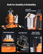 VEVOR Air Hydraulic Bottle Jack, 20 Ton (44092 lbs) Capacity, 260-495 mm Lifting Range, Pneumatic/Manual Heavy Duty Welded Bottle Jack with Pump for SUV, Pickup, Truck, RV, Car Auto Repair, Orange