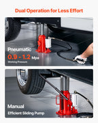 VEVOR Air Hydraulic Bottle Jack, 20 Ton Load Capacity, 260-495 mm Lifting Range, Pneumatic/Manual Heavy Duty Welded Bottle Jack with Pump for Car, Pickup, Truck, RV, SUV, Auto Repair, House Lift, Red
