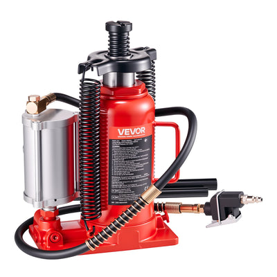 VEVOR Air Hydraulic Bottle Jack, 20 Ton Load Capacity, 260-495 mm Lifting Range, Pneumatic/Manual Heavy Duty Welded Bottle Jack with Pump for Car, Pickup, Truck, RV, SUV, Auto Repair, House Lift, Red