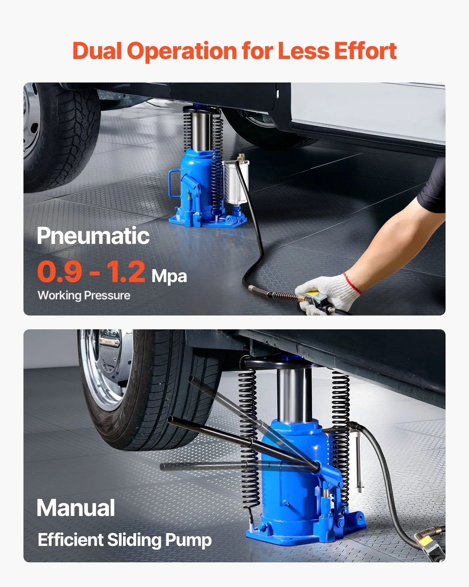 VEVOR Air Hydraulic Bottle Jack, 32 Ton (70546.9 lbs) Capacity, 255-415 mm Lifting Range, Pneumatic/Manual Heavy Duty Welded Bottle Jack with Pump for SUV, Pickup, Truck, RV, Car, Auto Repair, Blue