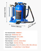 VEVOR Air Hydraulic Bottle Jack, 32 Ton (70546.9 lbs) Capacity, 255-415 mm Lifting Range, Pneumatic/Manual Heavy Duty Welded Bottle Jack with Pump for SUV, Pickup, Truck, RV, Car, Auto Repair, Blue