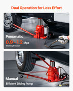 VEVOR Air Hydraulic Bottle Jack, 50 Ton (110231.5 lbs) Capacity, 265-410 mm Lifting Range, Pneumatic/Manual Heavy Duty Welded Bottle Jack with Pump for SUV, Pickup, Truck, RV, Car Auto Repair, Red