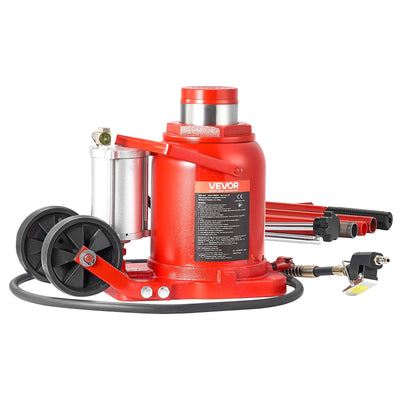 VEVOR Air Hydraulic Bottle Jack, 50 Ton (110231.5 lbs) Capacity, 265-410 mm Lifting Range, Pneumatic/Manual Heavy Duty Welded Bottle Jack with Pump for SUV, Pickup, Truck, RV, Car Auto Repair, Red