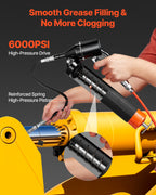 VEVOR Grease Gun, 6000 PSI High Pressure, Heavy Duty Pistol Grip Grease Gun Kit with 0.4 L Capacity, Includes 45.7 cm Flex Hose, 1 Extension Rigid Pipe and 2 Flat Nozzles for Automotive, Marine