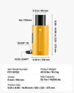 VEVOR Hydraulic Cylinder Jack 50T 150 mm Stroke Single Acting Hydraulic Cylinder Jack Ram