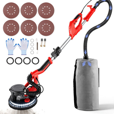 VEVOR Drywall Sander 750W, Electric Drywall Sander, Foldable Sheetrock Sander, with Telescope Handle, Electric Sander, Variable Speed 800-1750 RPM, Wall Sander, with LED Strip Light and Vacuum Bag