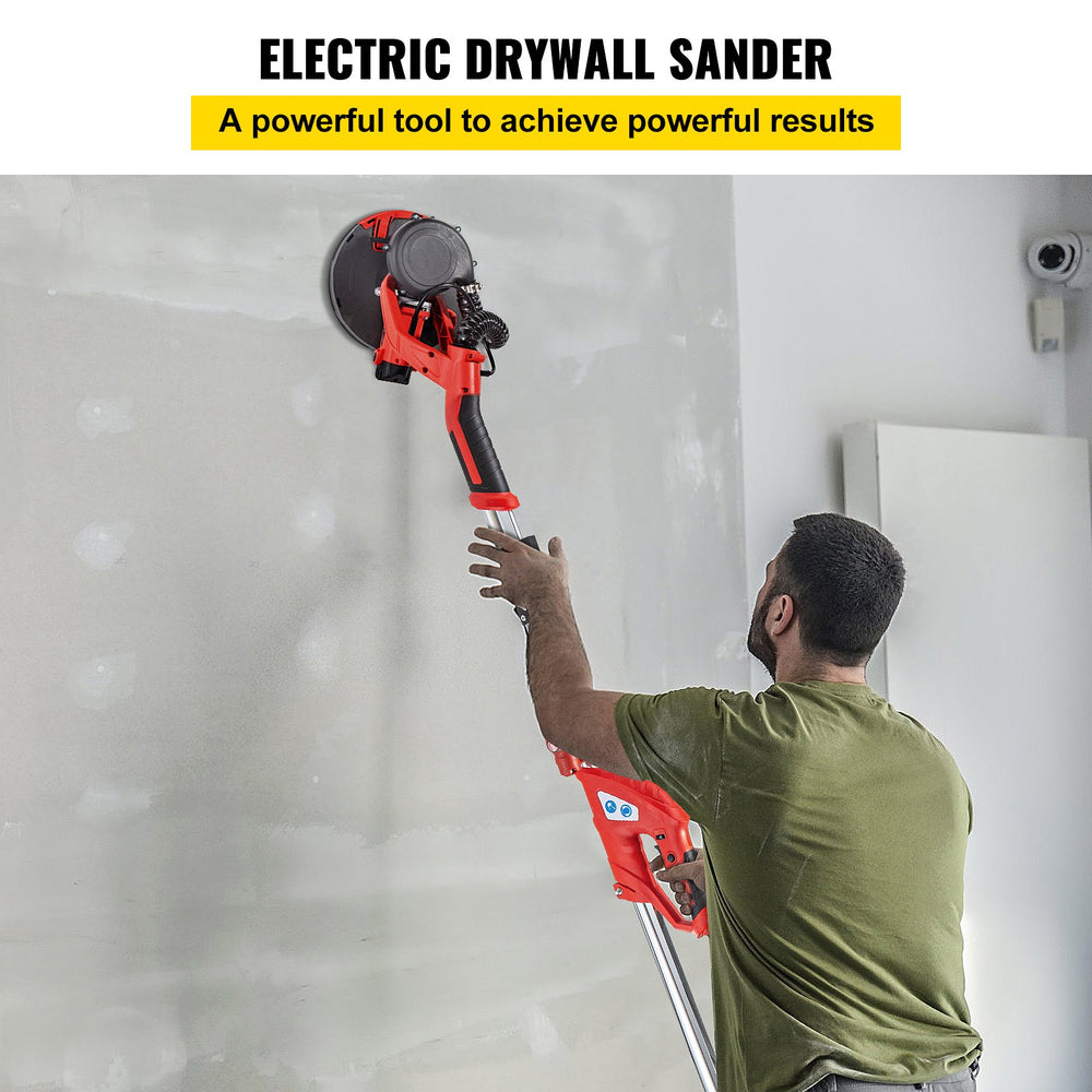 VEVOR Electric Drywall Sander 750W Drywall Sander Foldable Sheetrock Sander with Telescope Handle Electric Sander Variable Speed 800-1750RPM Wall Sander with LED spotlights on the handle and Vacuum Bag, 6 Sand Pads