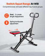 VEVOR Squat Machine, Deep Squat Rowing Machine for Home, Easy Setup & Foldable Exercise Equipment, Glute Trainer Machine with 12-Gear Adjustable Resistance, Glutes & Leg Home Workout Machine, Black