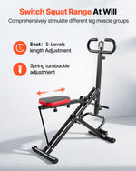 VEVOR Squat Machine, Deep Squat Rowing Machine for Home, Easy Setup & Foldable Exercise Equipment, Glute Trainer Machine with 2 High-Strength Resistance Bands, Glutes & Leg Home Workout Machine, Black