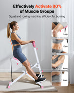 VEVOR Squat Machine, Deep Squat Rowing Machine for Home, Easy Setup & Foldable Exercise Equipment, Glute Trainer Machine with 3 High-Strength Resistance Bands, Glutes & Leg Home Workout Machine, White