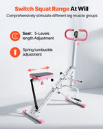 VEVOR Squat Machine, Deep Squat Rowing Machine for Home, Easy Setup & Foldable Exercise Equipment, Glute Trainer Machine with 3 High-Strength Resistance Bands, Glutes & Leg Home Workout Machine, White