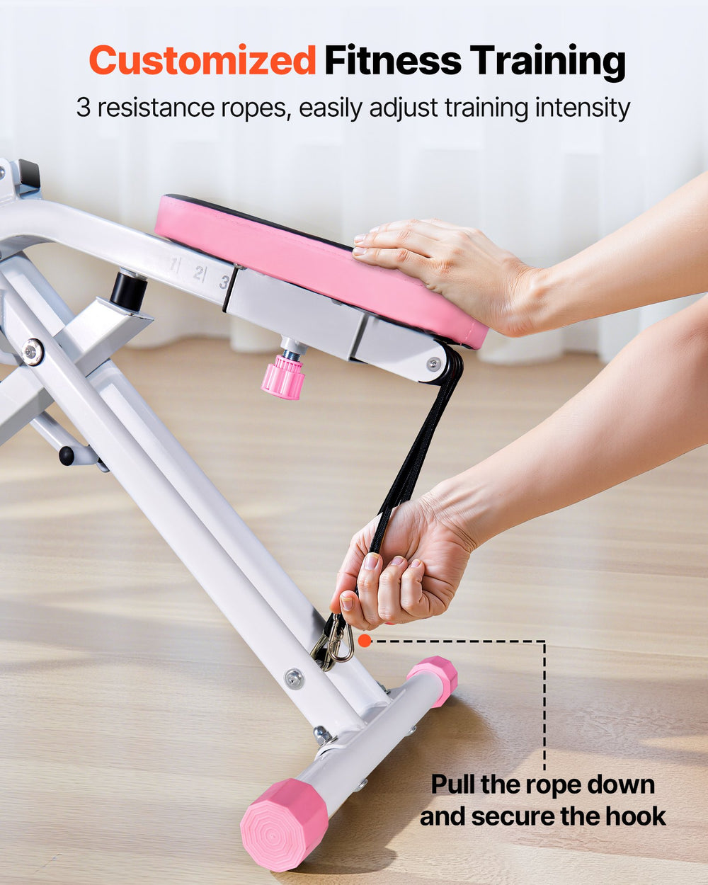 VEVOR Squat Machine, Deep Squat Rowing Machine for Home, Easy Setup & Foldable Exercise Equipment, Glute Trainer Machine with 3 High-Strength Resistance Bands, Glutes & Leg Home Workout Machine, White