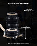 VEVOR Air Jack, 3 Ton Triple Bag Air Jack, Airbag with Six Steel Pipes, Lift Up to 450 mm, 1-6 s Fast Lifting Pneumatic with Adjustable Long Handle & Rubber Pad for Cars, SUVs, Pickup Trucks Repair