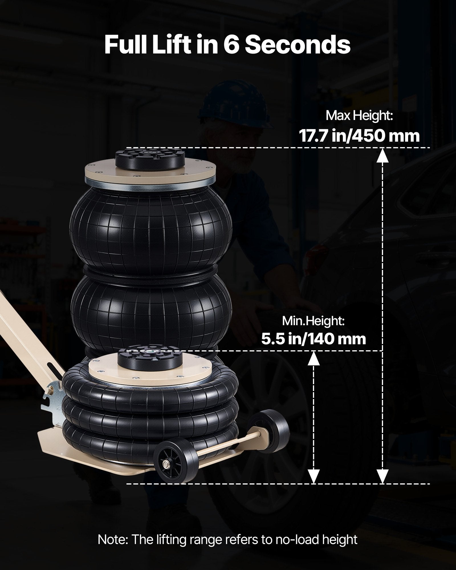 VEVOR Air Jack, 3 Ton Triple Bag Air Jack, Airbag with Six Steel Pipes, Lift Up to 450 mm, 1-6 s Fast Lifting Pneumatic with Adjustable Long Handle & Rubber Pad for Cars, SUVs, Pickup Trucks Repair