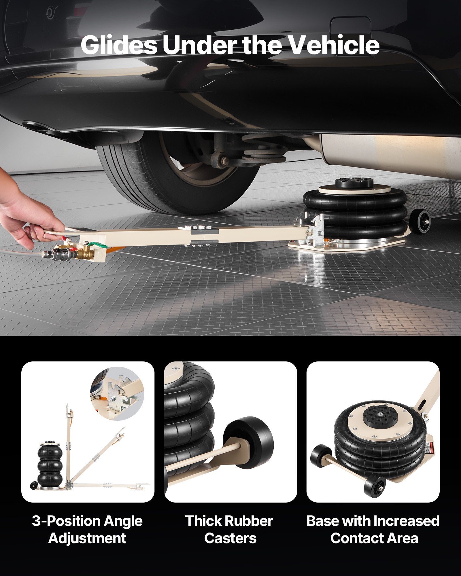 VEVOR Air Jack, 3 Ton Triple Bag Air Jack, Airbag with Six Steel Pipes, Lift Up to 450 mm, 1-6 s Fast Lifting Pneumatic with Adjustable Long Handle & Rubber Pad for Cars, SUVs, Pickup Trucks Repair