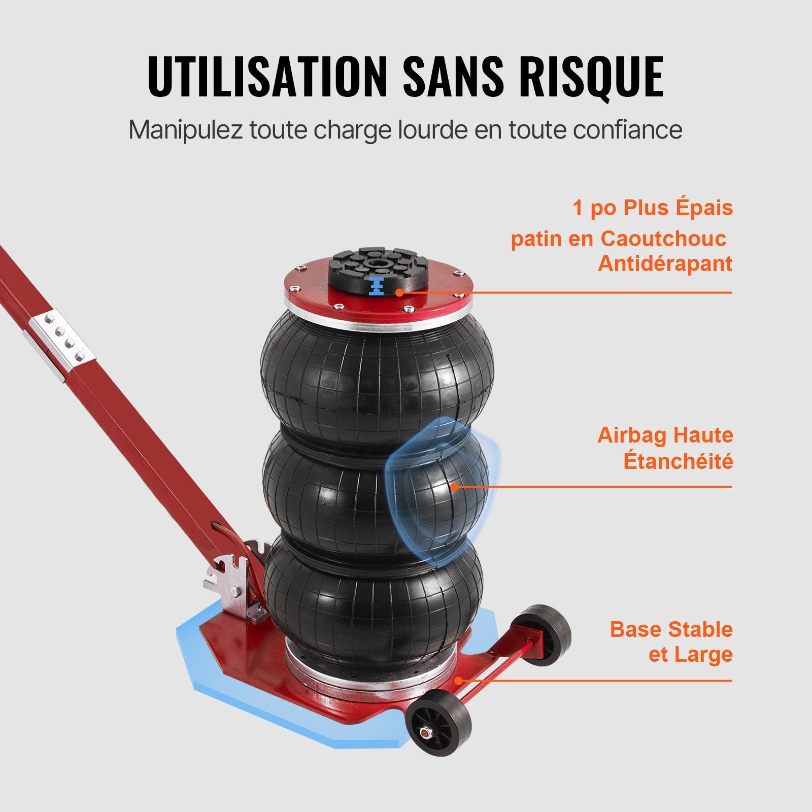 VEVOR Air Jack, 3 Ton/3000 kg Triple Bag Air Jack, Airbag Jack with Six Steel Pipes, Lift up to 44.9 cm, 3-5 s Fast Lifting Pneumatic Jack, with Adjustable Long Handle for Cars, Garages, Repair (Red)