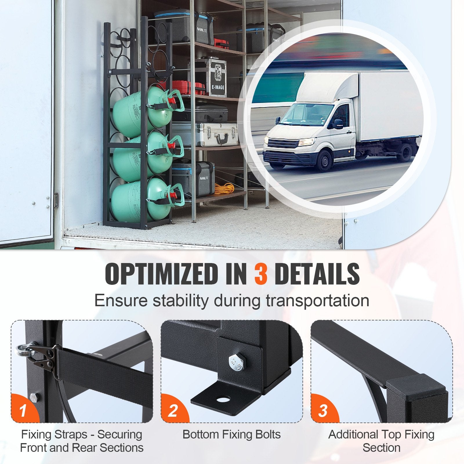 VEVOR Refrigerant Tank Rack, with 3 x 30lbs and Other 3 Small Bottle Tanks, Cylinder Tank Rack 12.79x12.99x47.12 in, Refrigerant Cylinder Rack and Holders for Freon, Gases, Oxygen, Nitrogen