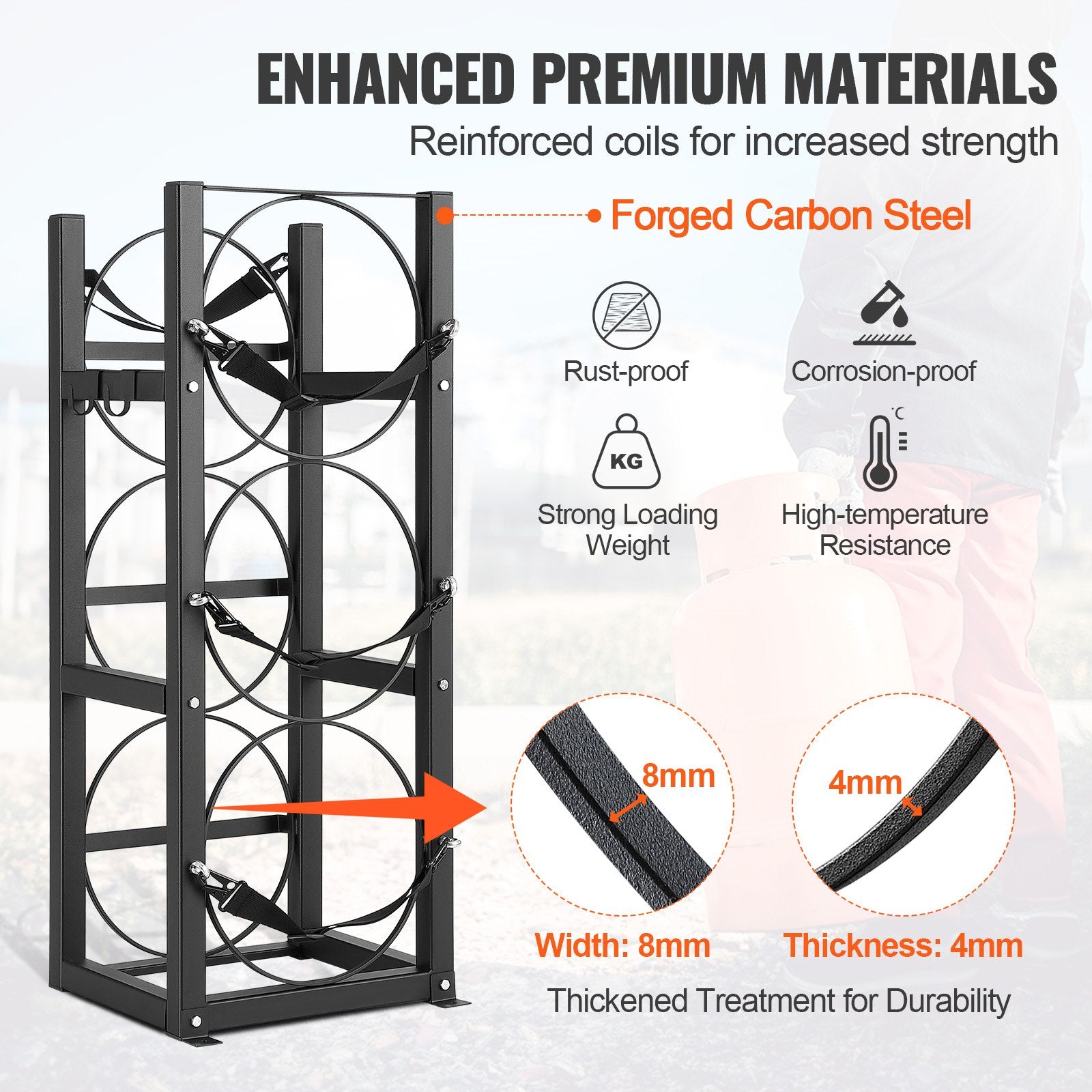 VEVOR Refrigerant Tank Rack, with 3 x 30lbs Bottle Tanks, Cylinder Tank Rack 12.79x12.99x33.07 in, Refrigerant Cylinder Rack Gas Cylinder Racks and Holders for Freon, Gases, Oxygen, Nitrogen