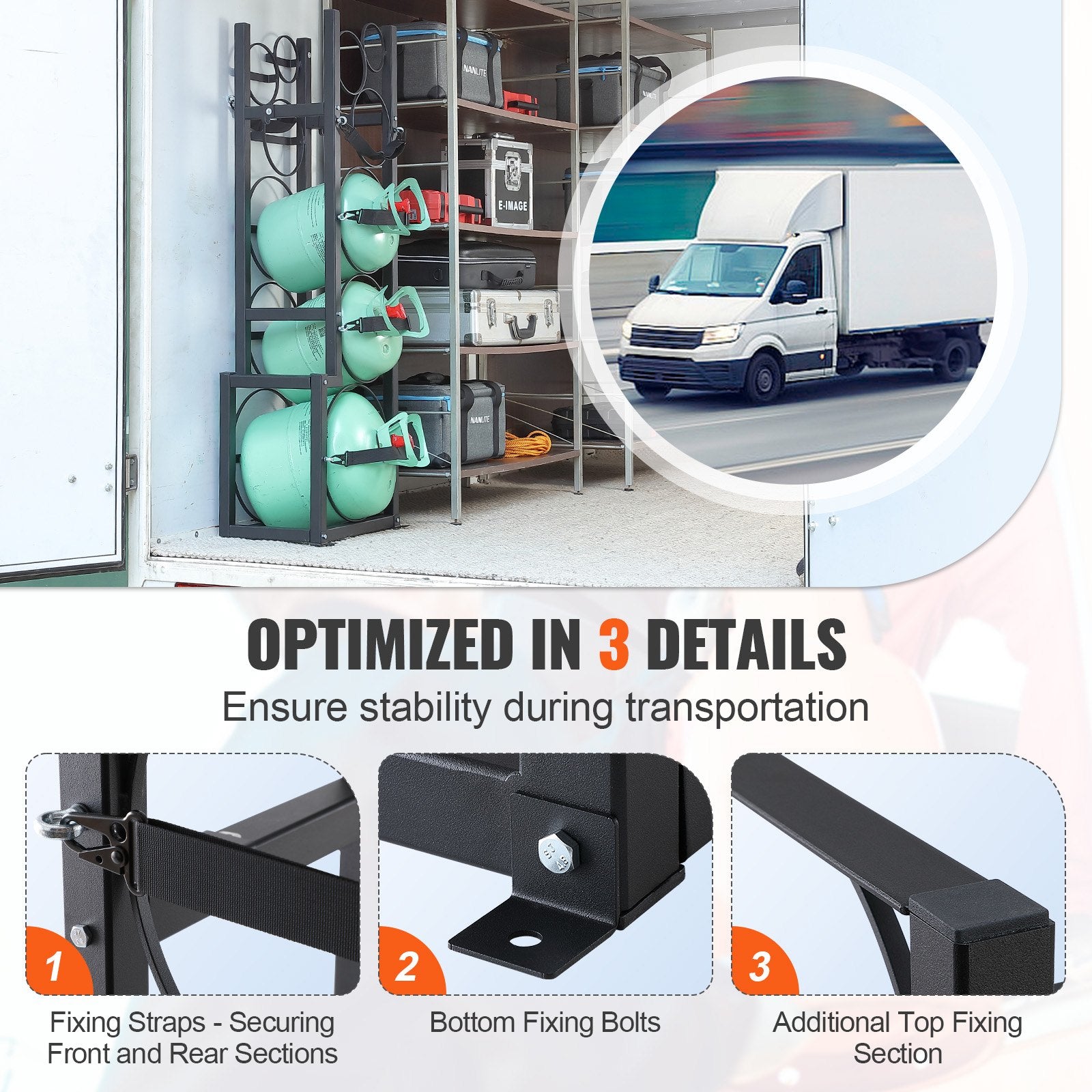 VEVOR Refrigerant Tank Rack, with 1 x 50lb, 2 x 30lb and Other 3 Small Bottle Tanks, Cylinder Tank Rack 15.55x12.99x49.8 in, Refrigerant Cylinder Rack and Holders for Freon, Gases, Oxygen, Nitrogen