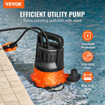 VEVOR Submersible Utility Pump Sump Pump 400W 2510 GPH/9506 LPH 26 ft/7.9 m Head Water Pump