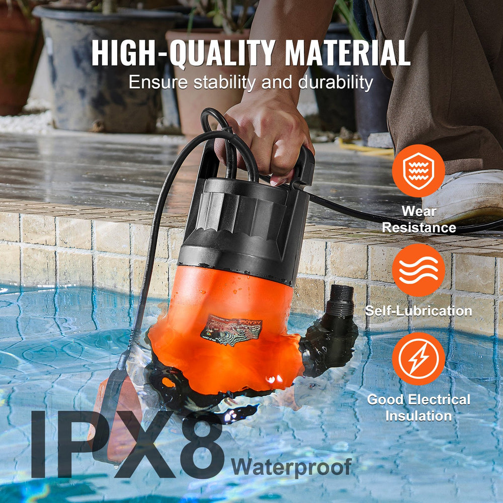 VEVOR Submersible Utility Pump Sump Pump 400W 2510 GPH/9506 LPH 26 ft/7.9 m Head Water Pump
