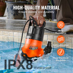 VEVOR Submersible Utility Pump Sump Pump 400W 2510 GPH/9506 LPH 26 ft/7.9 m Head Water Pump