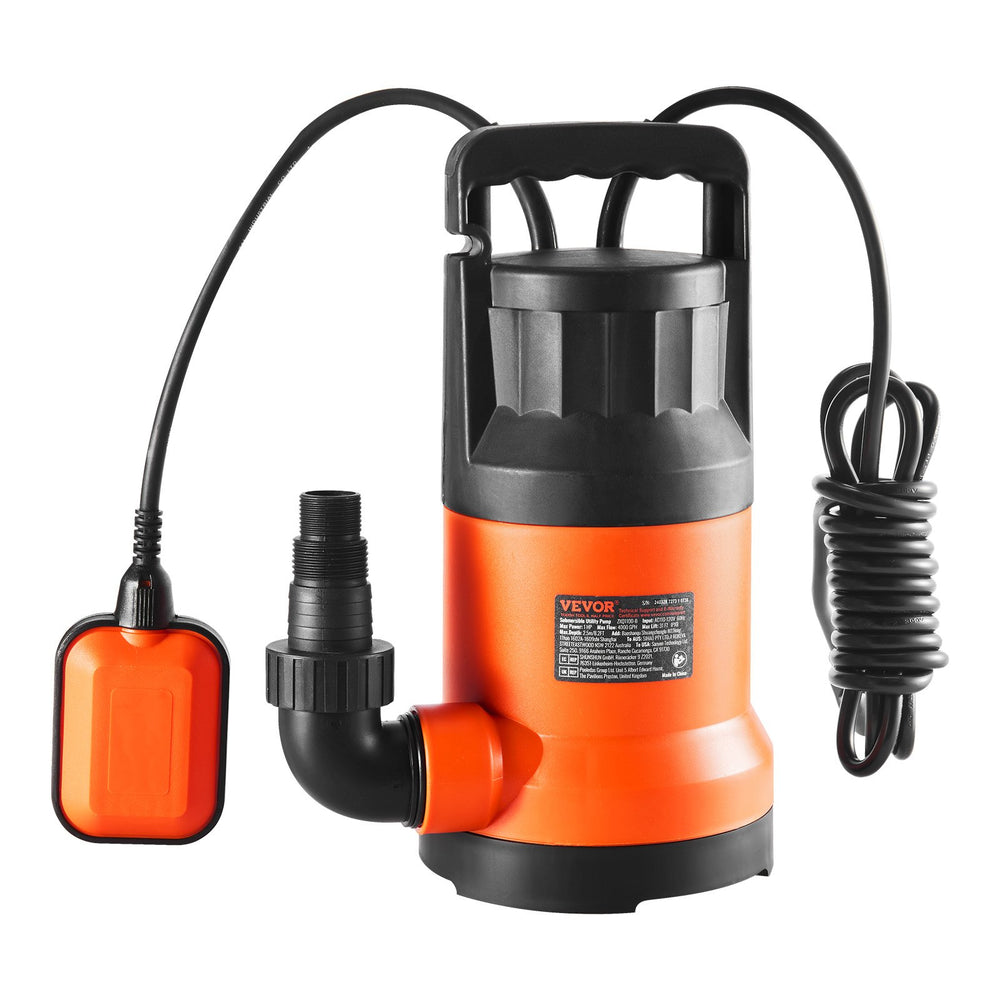 VEVOR Submersible Utility Pump Sump Pump 400W 2510 GPH/9506 LPH 26 ft/7.9 m Head Water Pump