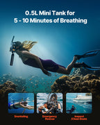 VEVOR Scuba Tank, 0.5L Portable Diving Tank, Diving Oxygen Cylinder with Pump Supports 5-10 Minutes Underwater Breathing, 32.81 ft Diving Depth, Refillable Snorkel Air Tank for Underwater Exploration