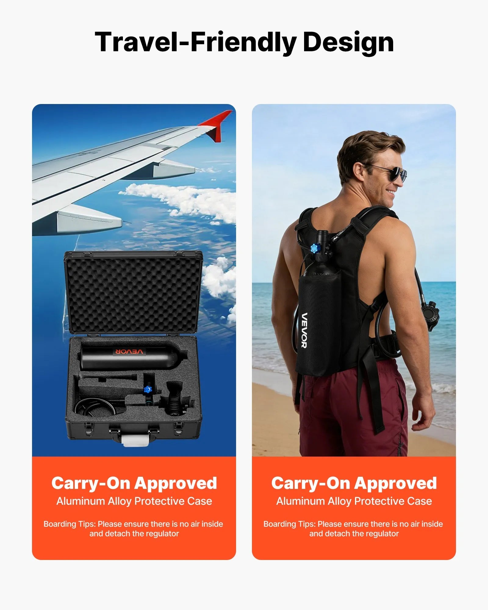 VEVOR Mini Scuba Tank, 2L Portable Diving Tank for Underwater Breathing, Reusable Lung Diving Cylinder up to 35 Minutes Dive Time, Emergency Rescue Pony Bottle with Backpack & Case for Snorkeling