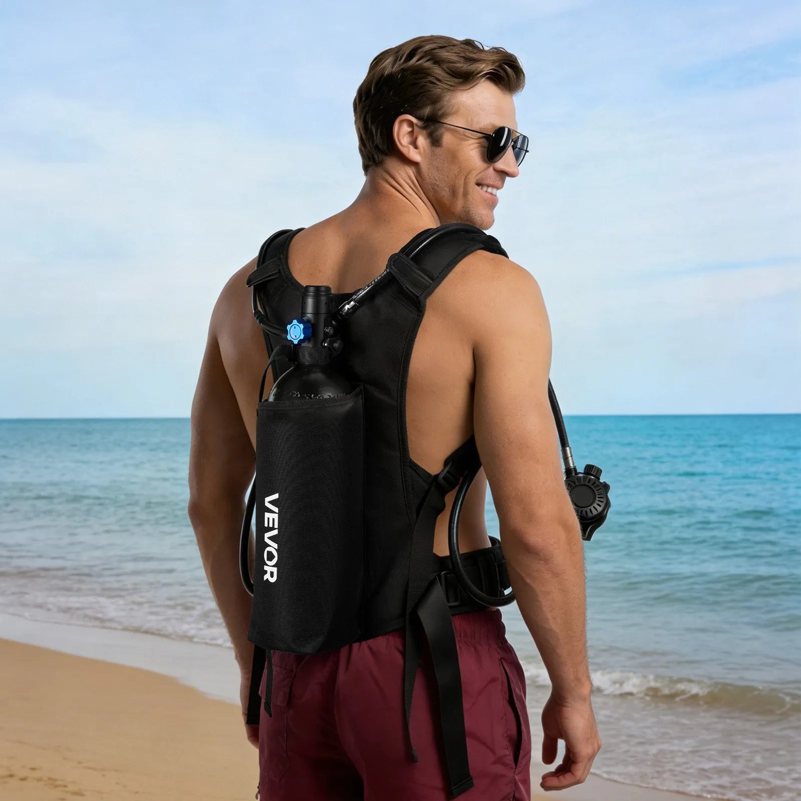 VEVOR Mini Scuba Tank, 2L Portable Diving Tank for Underwater Breathing, Reusable Lung Diving Cylinder up to 35 Minutes Dive Time, Emergency Rescue Pony Bottle with Backpack & Case for Snorkeling