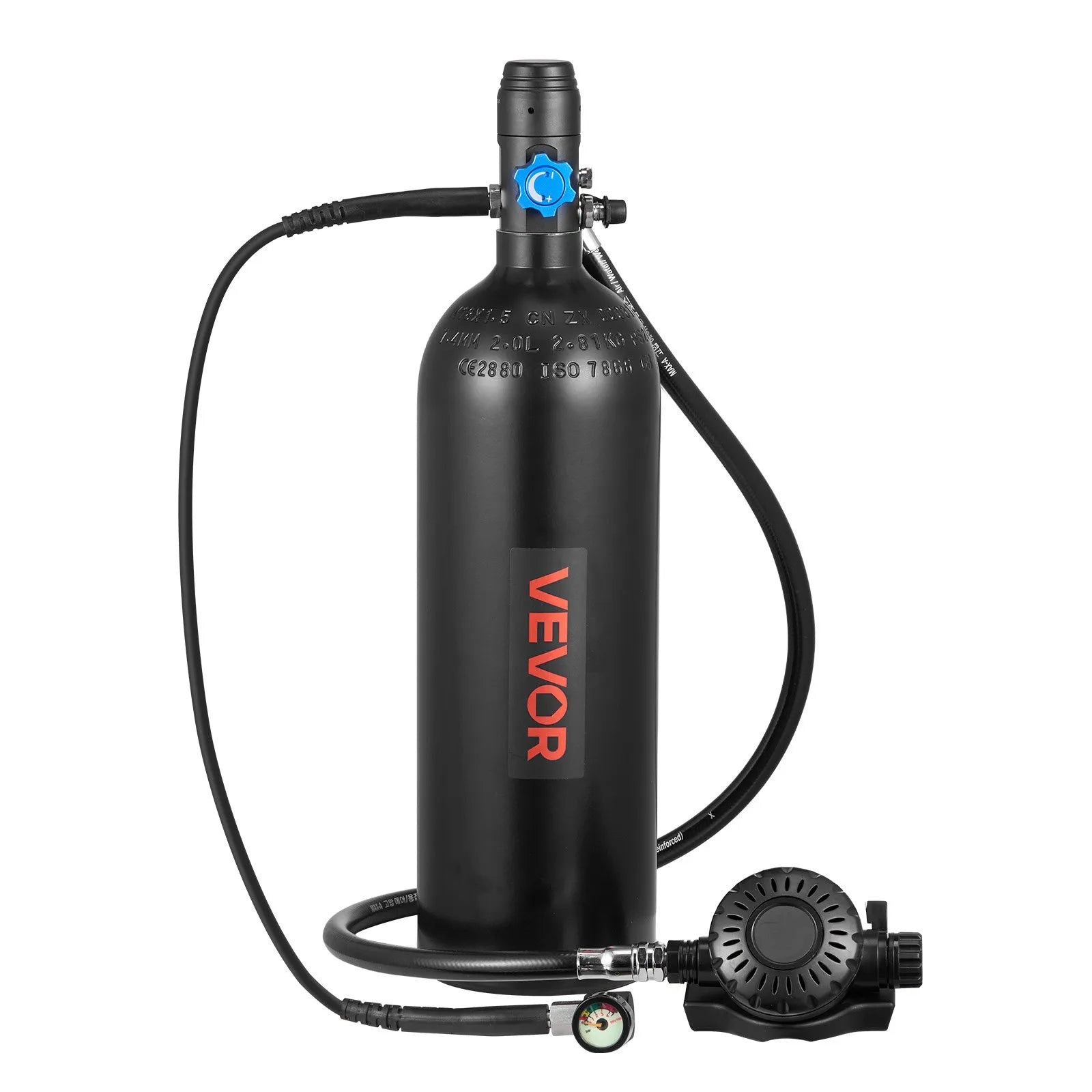 VEVOR Mini Scuba Tank, 2L Portable Diving Tank for Underwater Breathing, Reusable Lung Diving Cylinder up to 35 Minutes Dive Time, Emergency Rescue Pony Bottle with Backpack & Case for Snorkeling