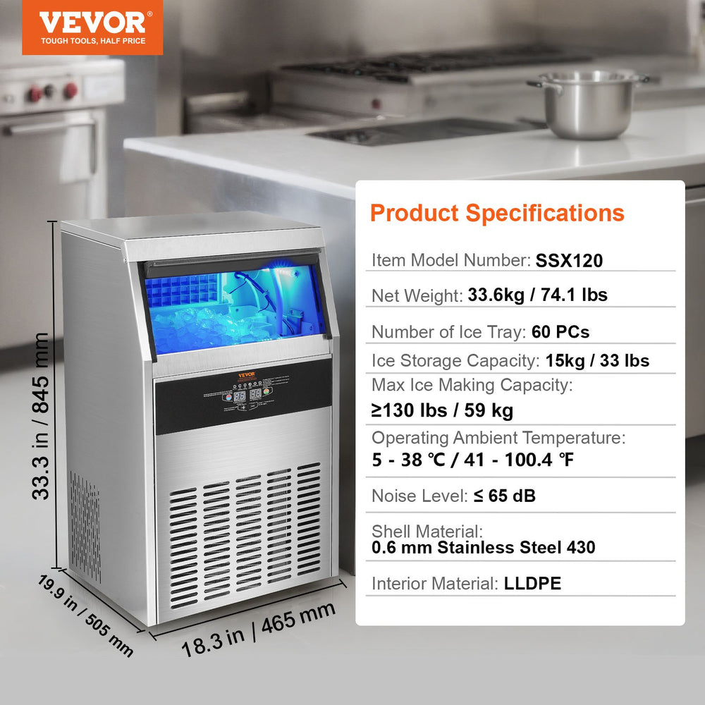VEVOR Commercial Ice Maker Freestanding Cabinet Machine 56 kg/24H 60 Ice Cubes