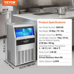VEVOR Commercial Ice Maker Freestanding Cabinet Machine 56 kg/24H 60 Ice Cubes