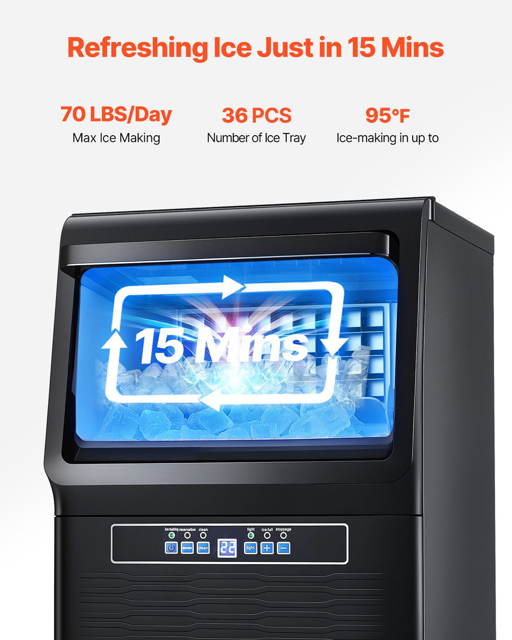 VEVOR Commercial Ice Maker Freestanding Cabinet Machine 31.8 kg/24H 36 Ice Cubes