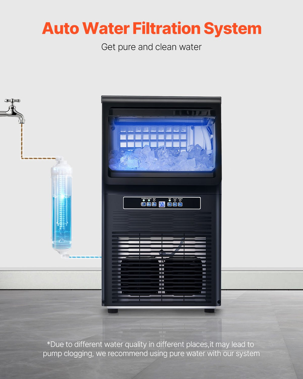 VEVOR Commercial Ice Maker Freestanding Cabinet Machine 31.8 kg/24H 36 Ice Cubes